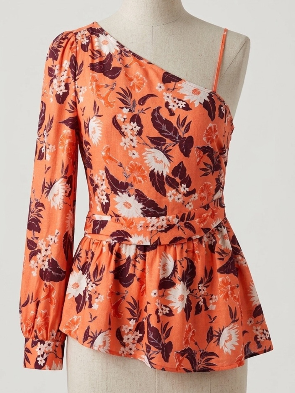 Ann Taylor Factory Orange Floral One-Shoulder Peplum Top